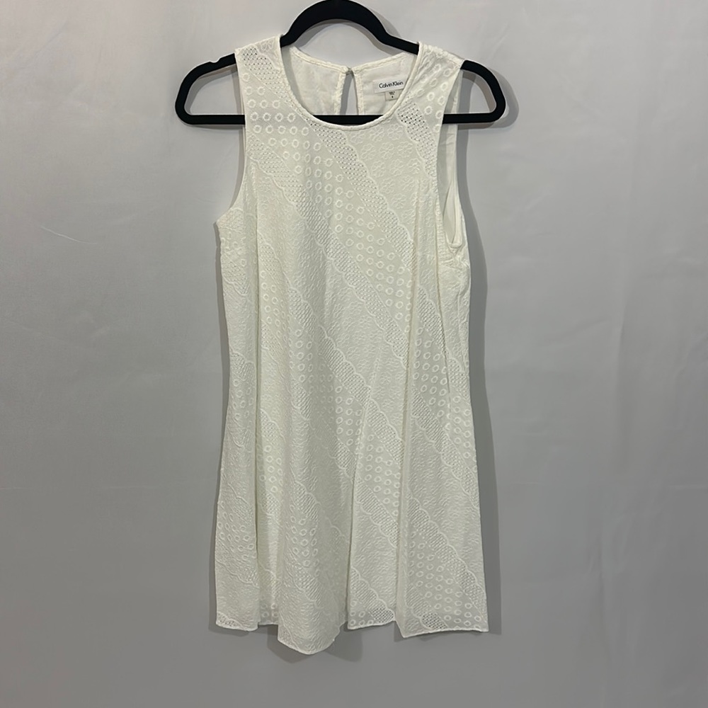 Calvin Klein White Floral Stitched Knee Length Dress Size 8
